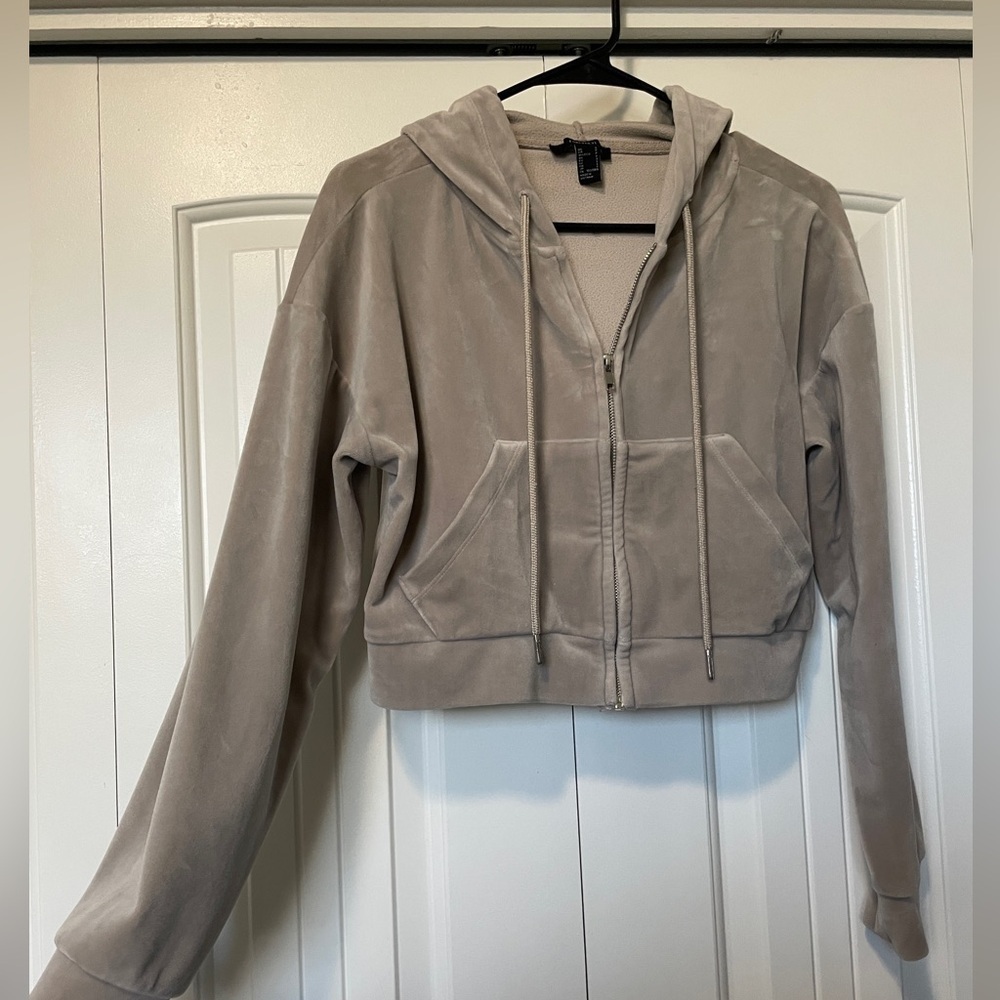 Forever 21 Cropped Velour Zip-Up Hoodie | FREE WITH PURCHASE